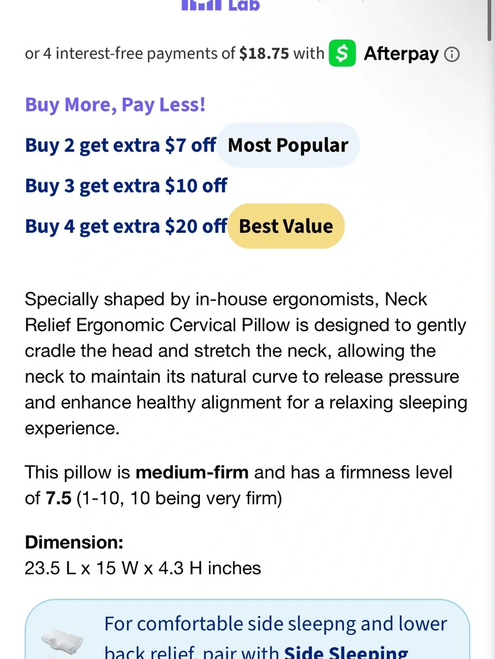 Like-new Cushion Lab Neck Relief Ergonomic Cervical Pillow
